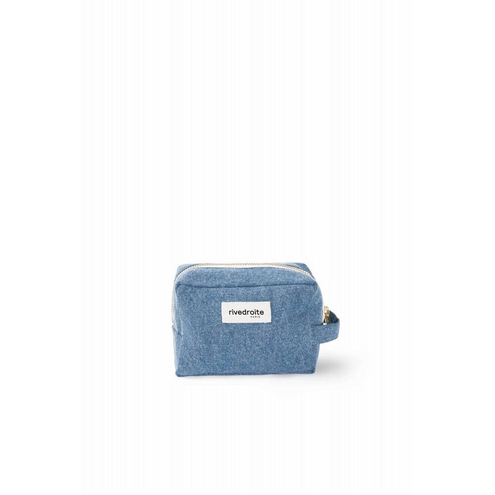 NEW RIVEDROITE PARIS women's tournelles cosmetic bag in stonewash denim